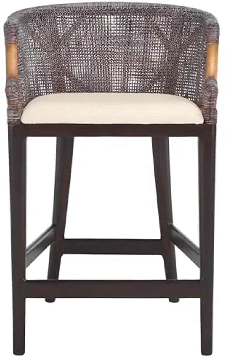 SAFAVIEH Home Collection Brando Tropical Coastal 24-inch Brown/White Cushion Counter Stool (Fully Assembled)