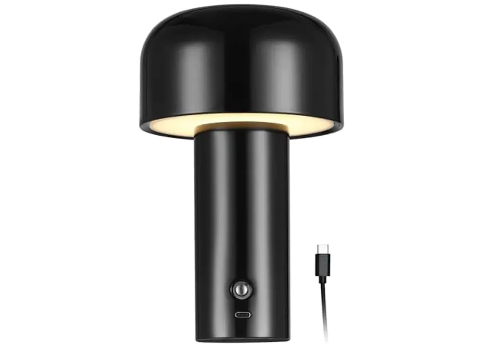 Globe Electric 60000118 8" 1.5W LED Integrated Outdoor Table Lamp, Black, Plug-in Rechargeable Battery, USB-C Cable, Frosted Acrylic Diffuser, 4-Step Dimmer Touch Switch, Wet Rated