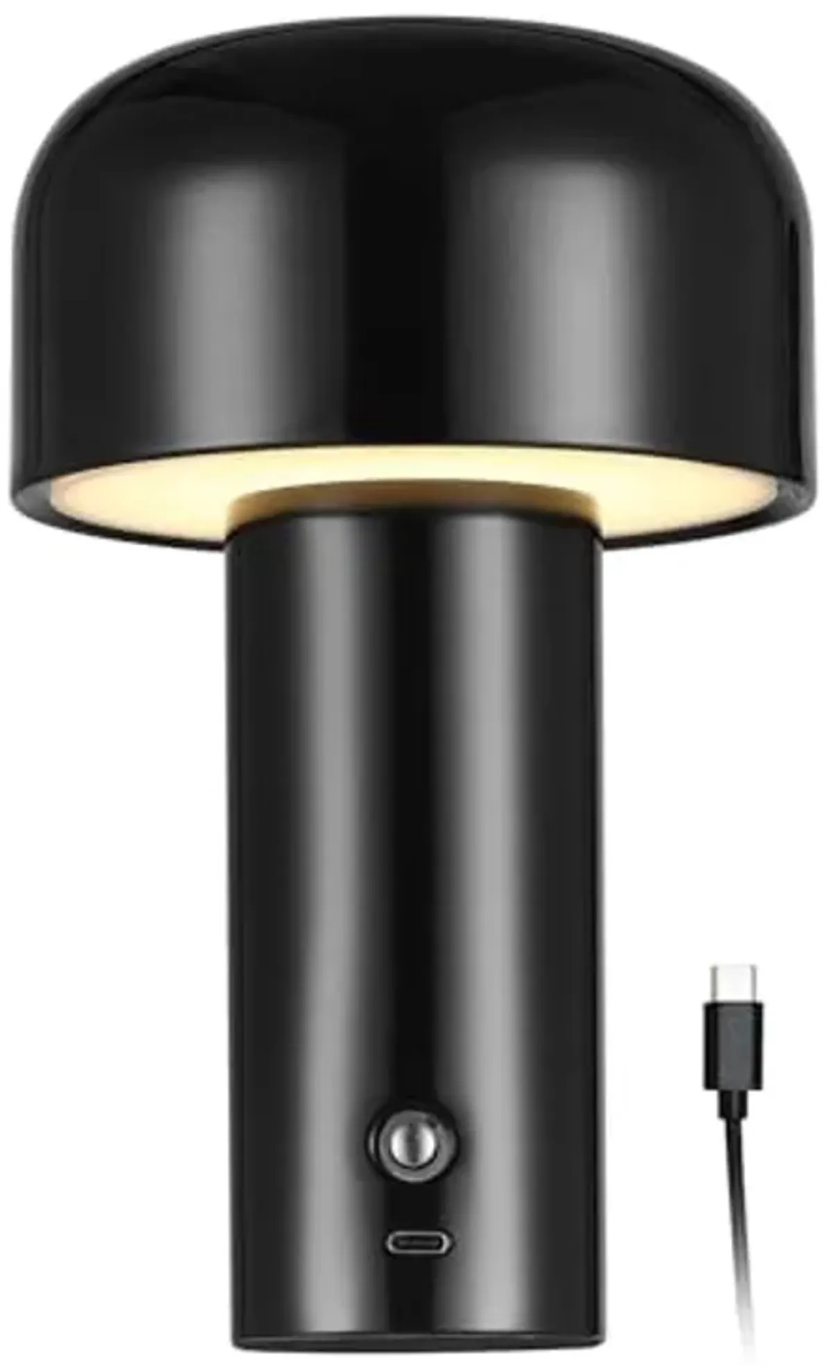 Globe Electric 60000118 8" 1.5W LED Integrated Outdoor Table Lamp, Black, Plug-in Rechargeable Battery, USB-C Cable, Frosted Acrylic Diffuser, 4-Step Dimmer Touch Switch, Wet Rated