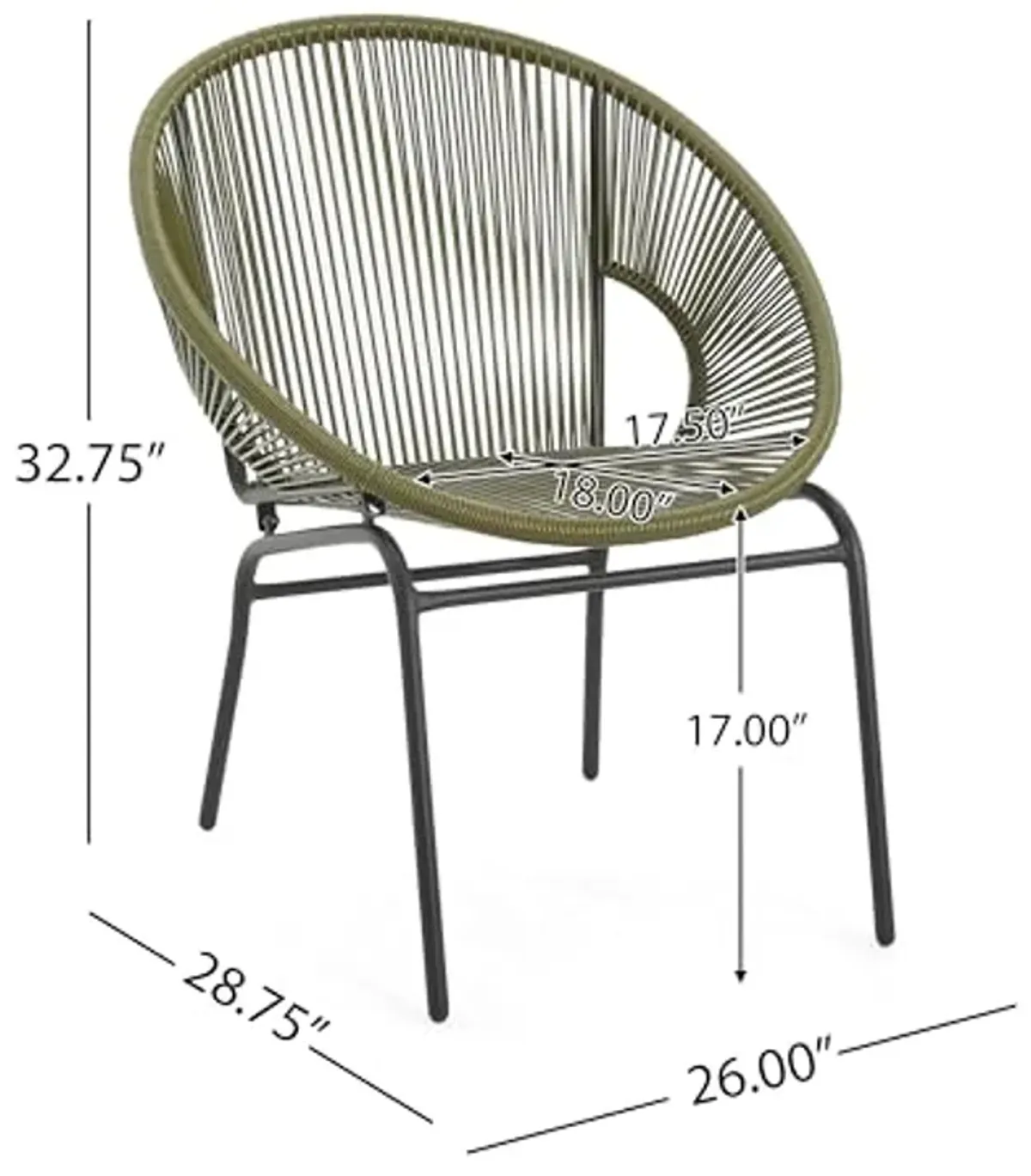 Christopher Knight Home Outdoor Wicker Chairs Set of 2, Weave Club Chairs, Round Basket Woven Seating Chairs, Iron Frame Durable Legs, Rattan Club Chairs for Patio Balcony, Poolside, Gardern, Green