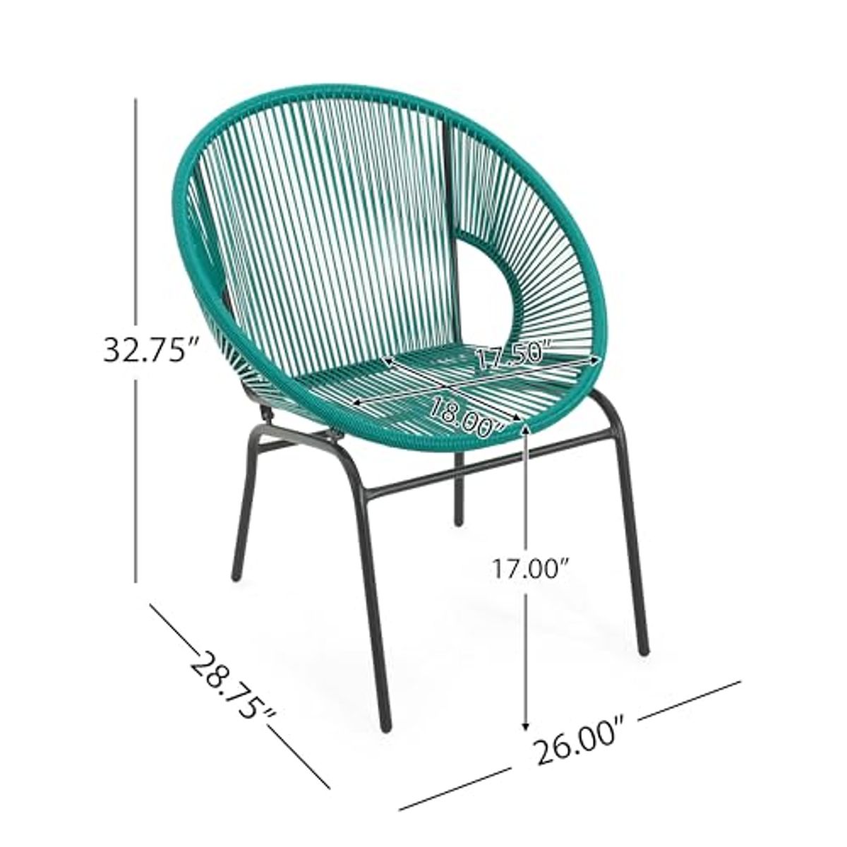 Christopher Knight Home Outdoor Wicker Chairs Set of 2, Weave Club Chairs, Round Basket Woven Seating Chairs, Iron Frame Durable Legs, Rattan Club Chairs for Patio Balcony, Poolside, Gardern, Teal