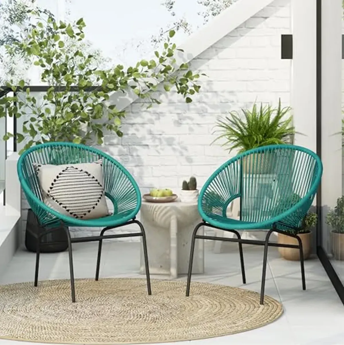 Christopher Knight Home Outdoor Wicker Chairs Set of 2, Weave Club Chairs, Round Basket Woven Seating Chairs, Iron Frame Durable Legs, Rattan Club Chairs for Patio Balcony, Poolside, Gardern, Teal