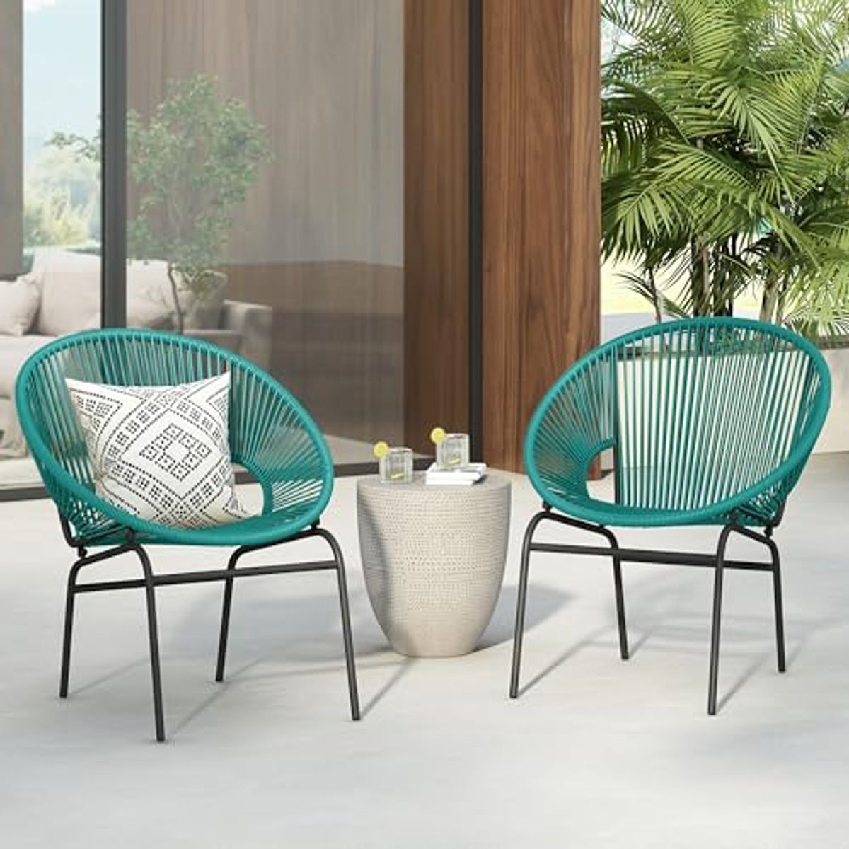 Christopher Knight Home Outdoor Wicker Chairs Set of 2, Weave Club Chairs, Round Basket Woven Seating Chairs, Iron Frame Durable Legs, Rattan Club Chairs for Patio Balcony, Poolside, Gardern, Teal