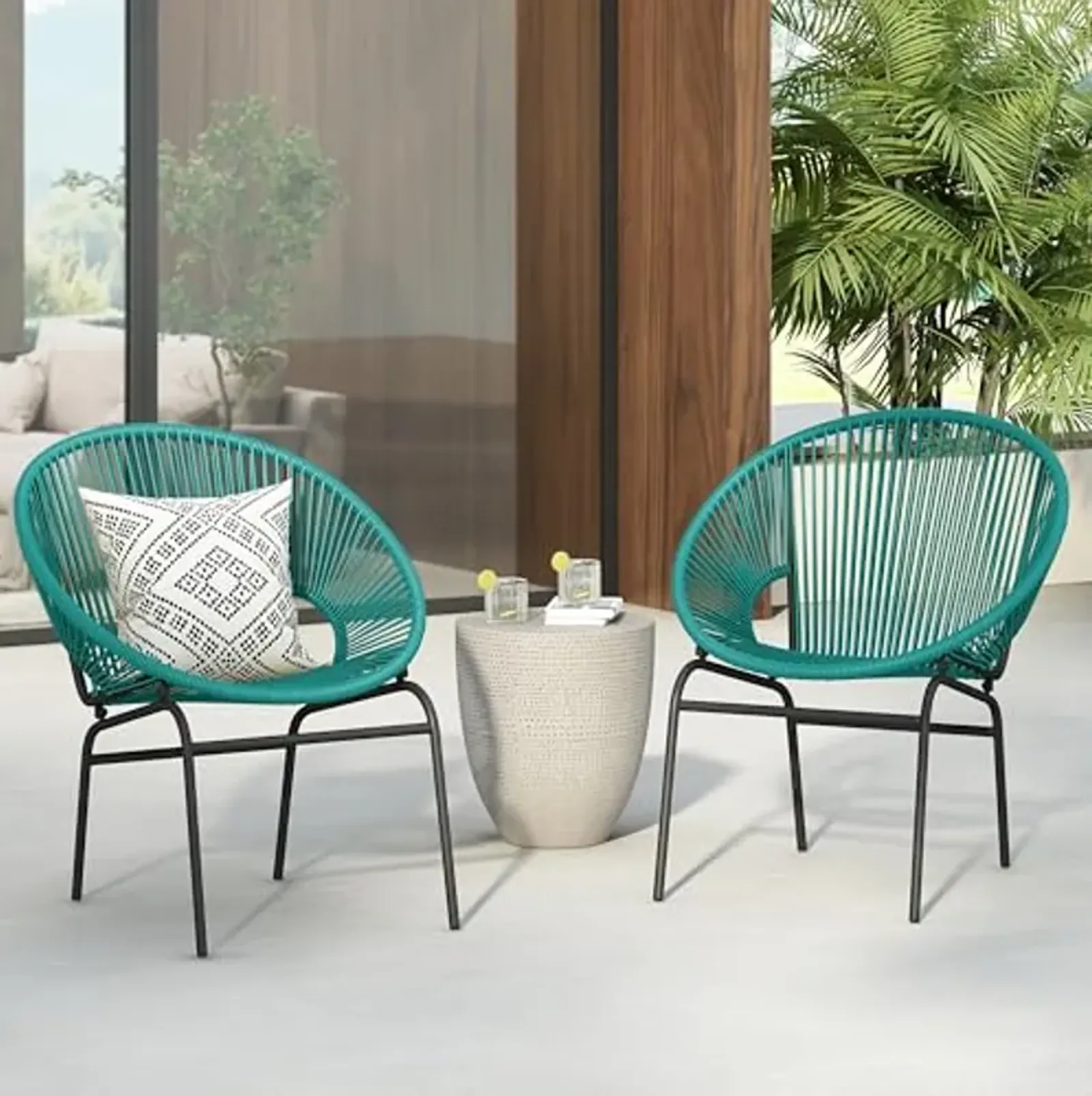 Christopher Knight Home Outdoor Wicker Chairs Set of 2, Weave Club Chairs, Round Basket Woven Seating Chairs, Iron Frame Durable Legs, Rattan Club Chairs for Patio Balcony, Poolside, Gardern, Teal