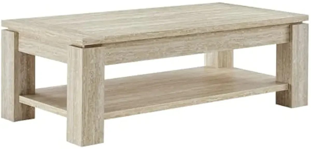 Modway Hollis Rectangular Coffee Table with Faux in Travertine