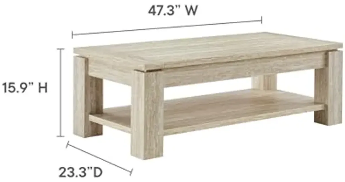 Modway Hollis Rectangular Coffee Table with Faux in Travertine