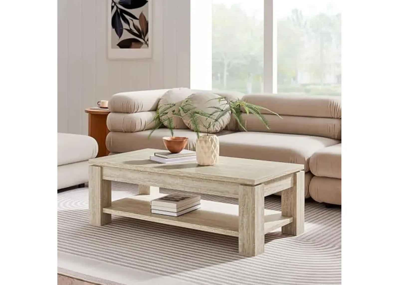 Modway Hollis Rectangular Coffee Table with Faux in Travertine