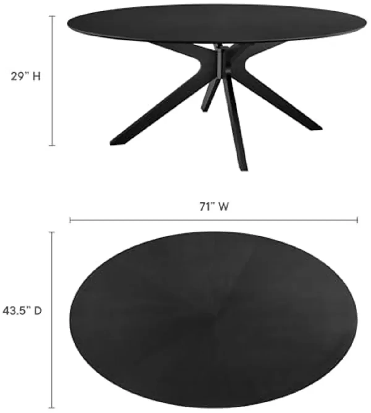 Modway Crossroads 71" Oval Wood Dining Table, Wood Veneer, Seats 6, Easy to Assemble in Black