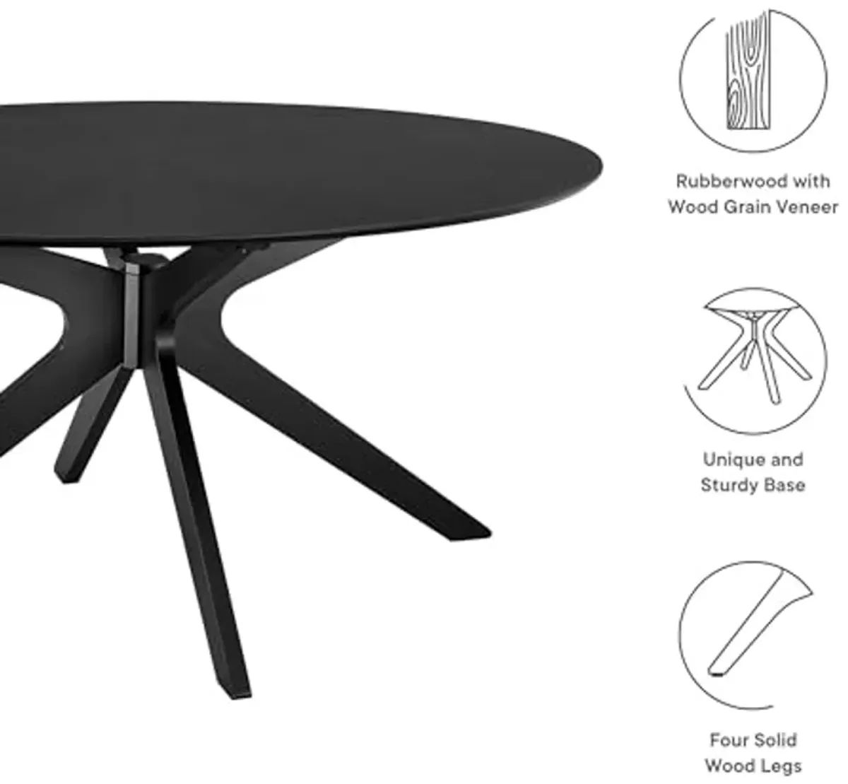 Modway Crossroads 63" Oval Wood Dining Table, Wood Veneer, Seats 6, Easy to Assemble in Black