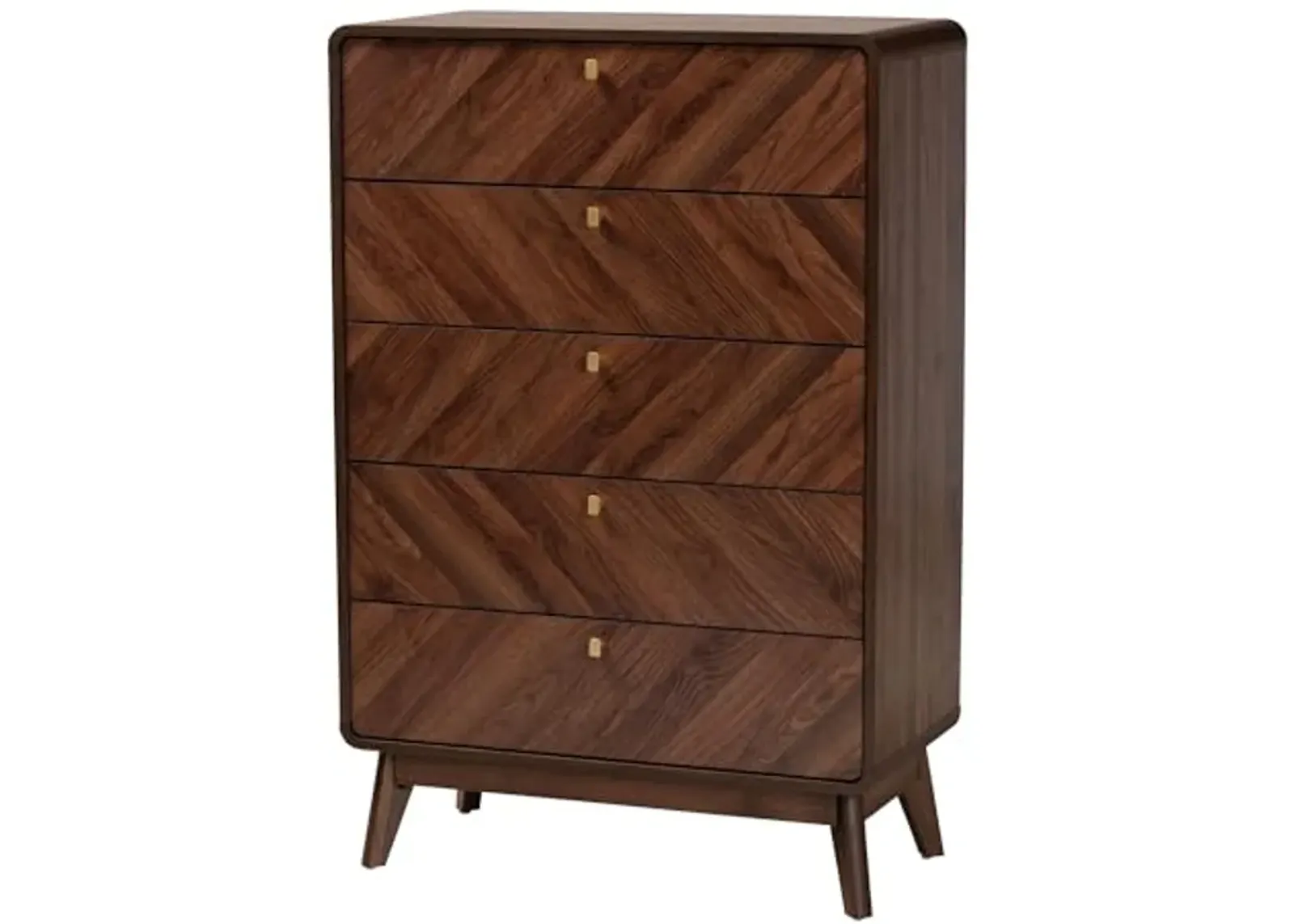 Baxton Studio Markell Mid-Century Modern Transitional Walnut Brown Finished Wood 5-Drawer Storage Chest