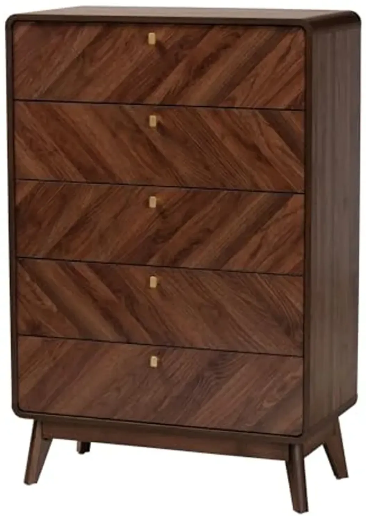 Baxton Studio Markell Mid-Century Modern Transitional Walnut Brown Finished Wood 5-Drawer Storage Chest