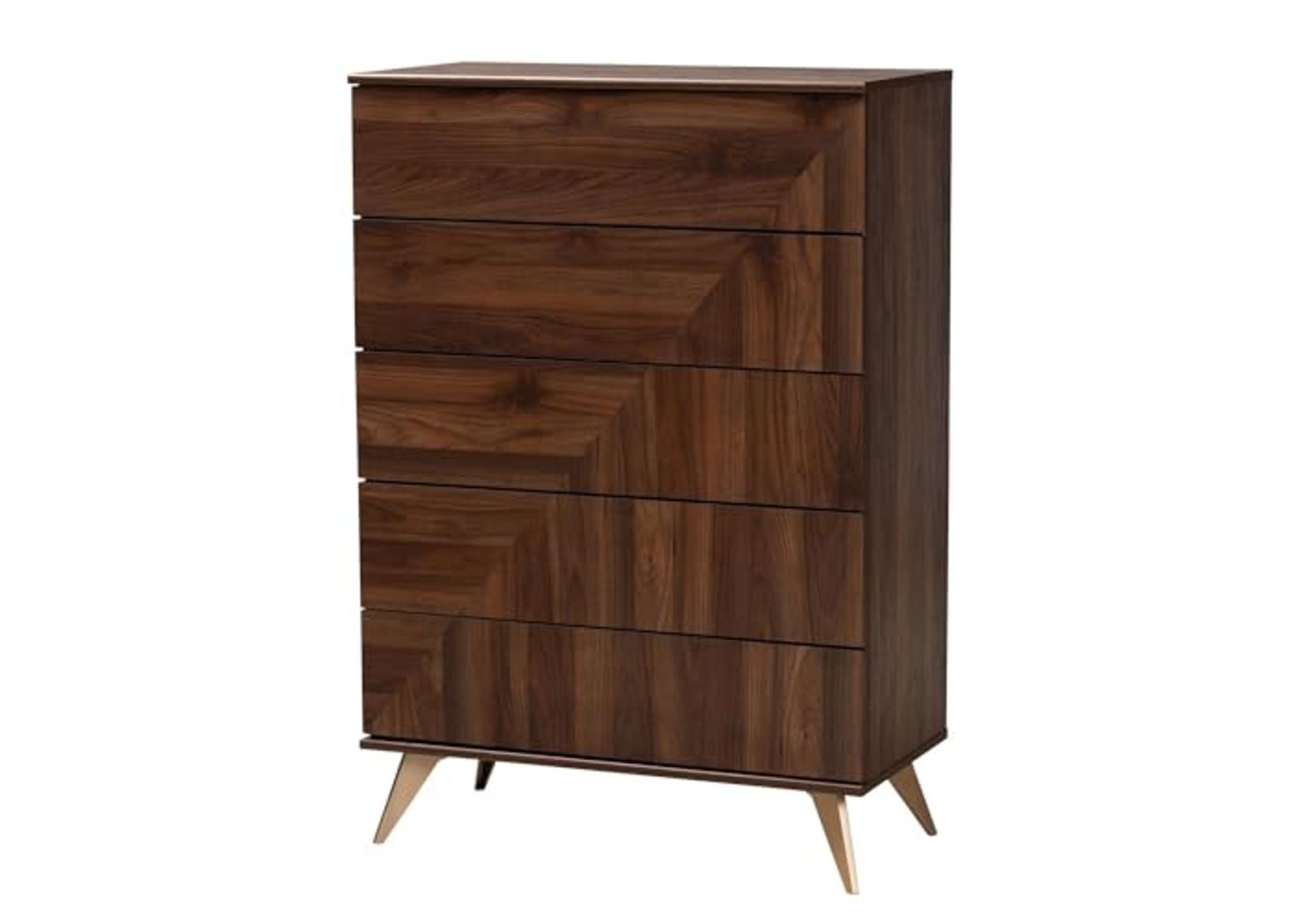 Baxton Studio Graceland Mid-Century Modern Transitional Walnut Brown Finished Wood 5-Drawer Storage Chest