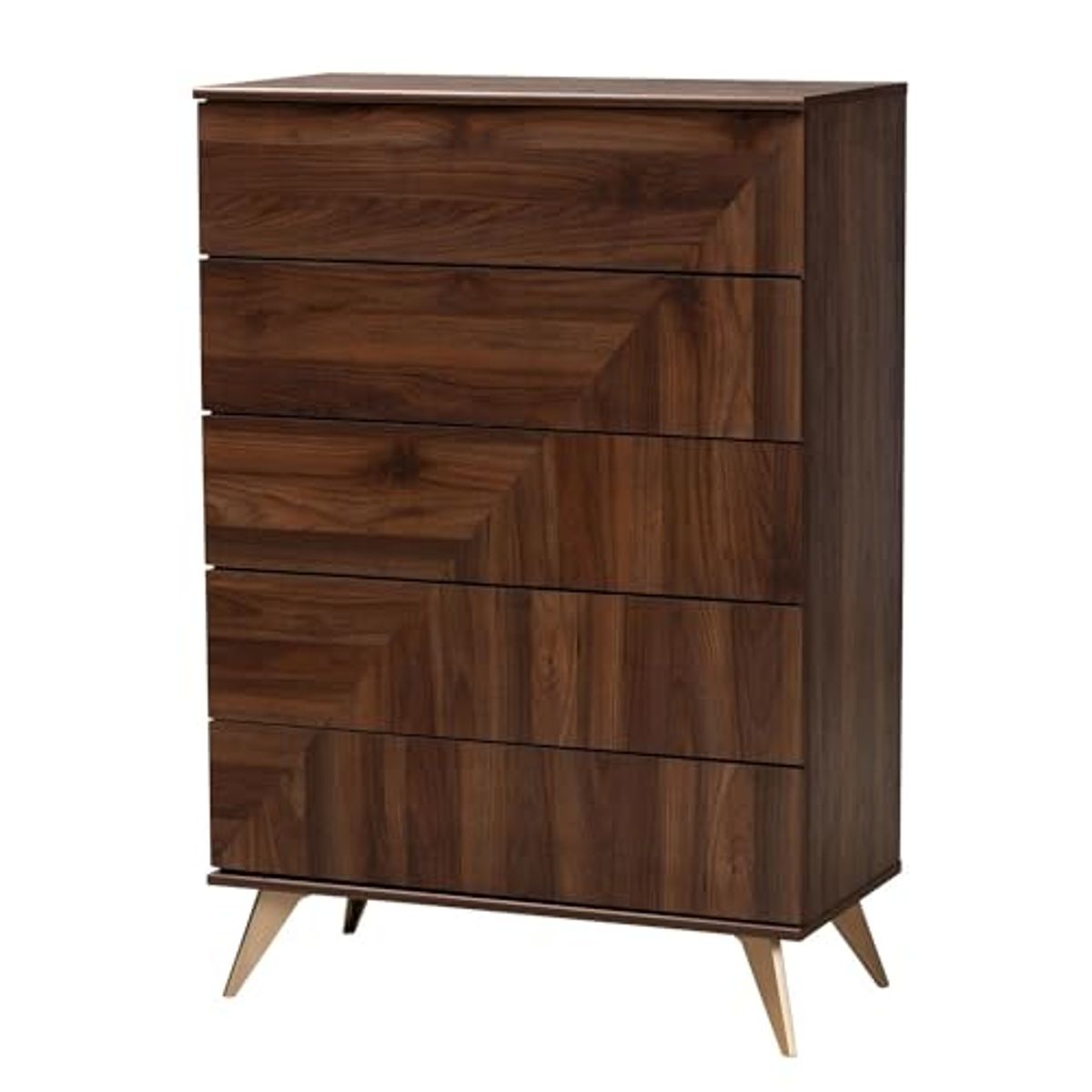 Baxton Studio Graceland Mid-Century Modern Transitional Walnut Brown Finished Wood 5-Drawer Storage Chest