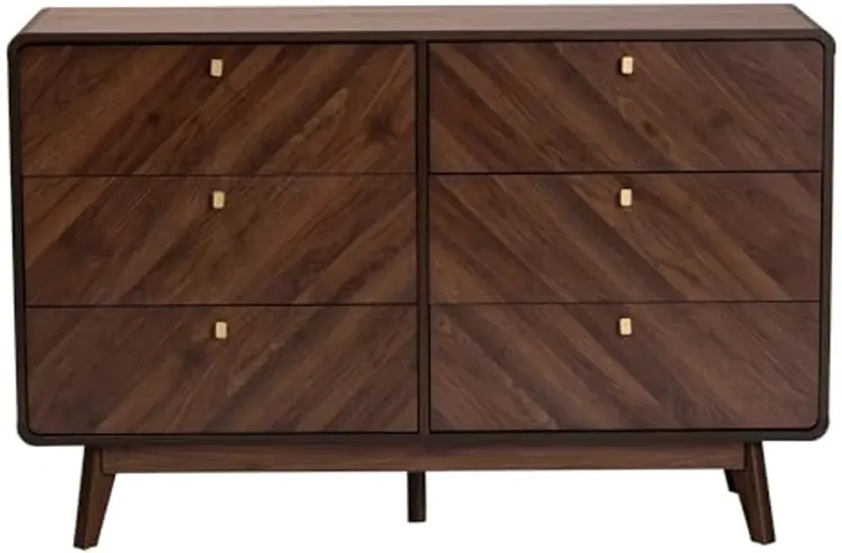 Baxton Studio Markell Mid-Century Modern Transitional Walnut Brown Finished Wood 6-Drawer Dresser