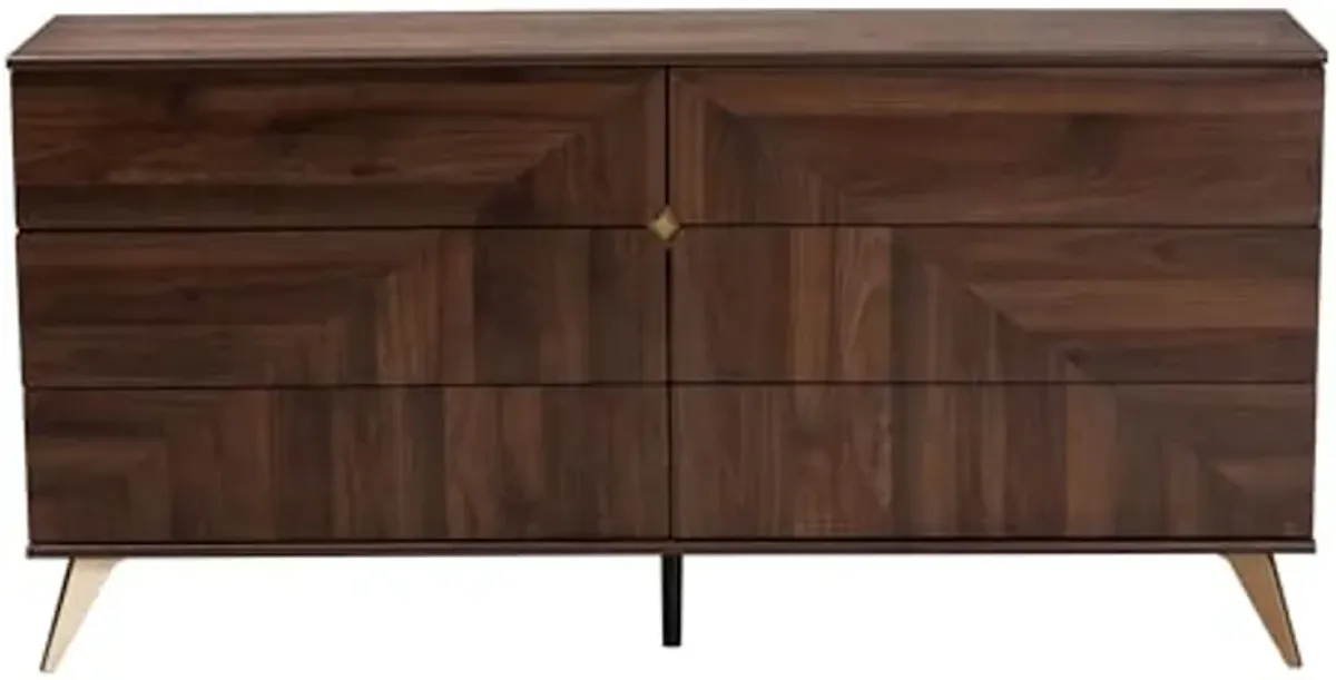 Baxton Studio Graceland Mid-Century Modern Transitional Walnut Brown Finished Wood 6-Drawer Dresser