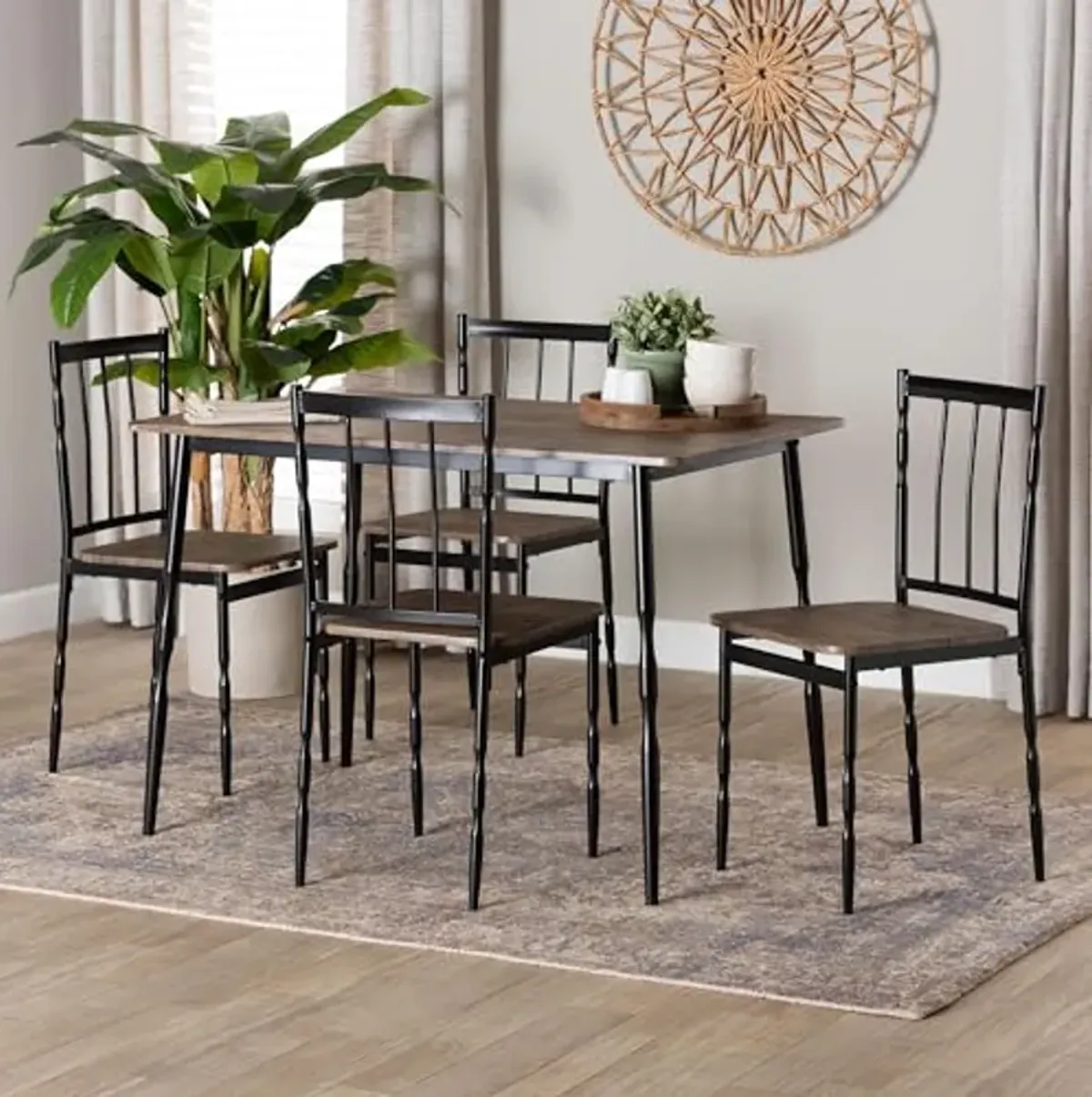 Baxton Studio Nevan Modern Industrial Brown Wood and Metal 5-Piece Dining Set