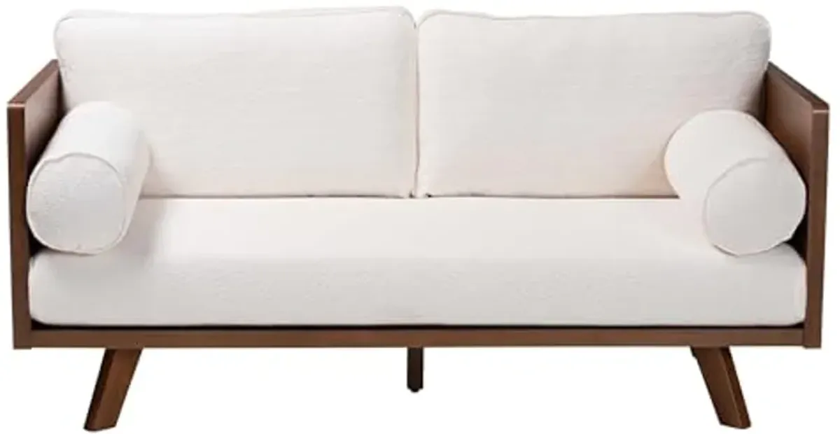 Baxton Studio Uriel Mid-Century Modern Cream Boucle Fabric Sofa