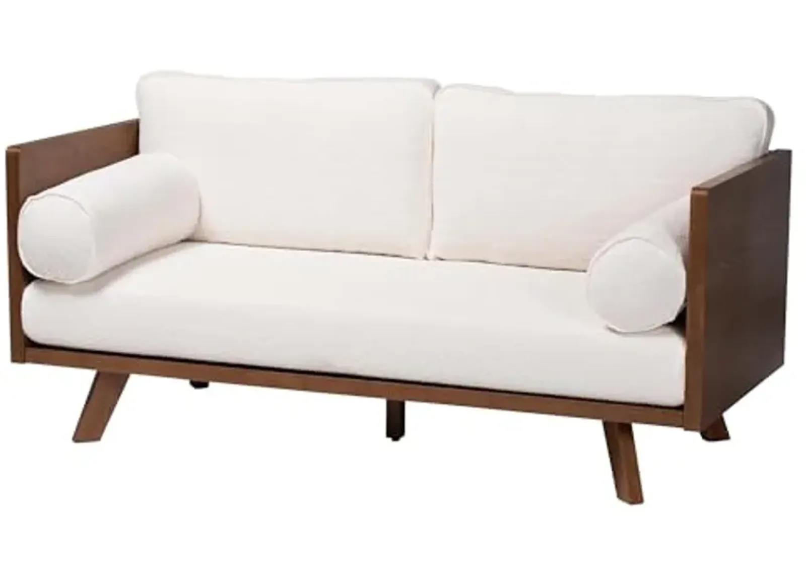 Baxton Studio Uriel Mid-Century Modern Cream Boucle Fabric Sofa