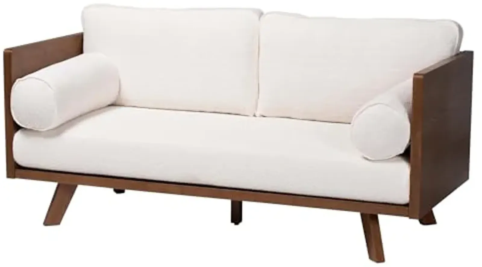 Baxton Studio Uriel Mid-Century Modern Cream Boucle Fabric Sofa