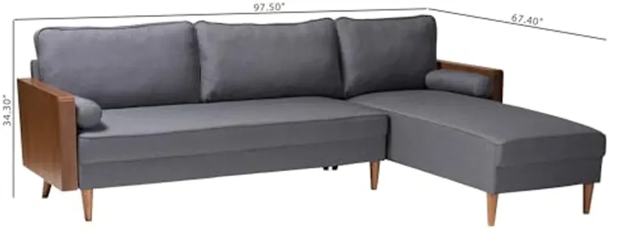 Baxton Studio Harleson Mid-Century Modern Grey Fabric and Walnut Brown Wood Right Facing Sectional Sofa