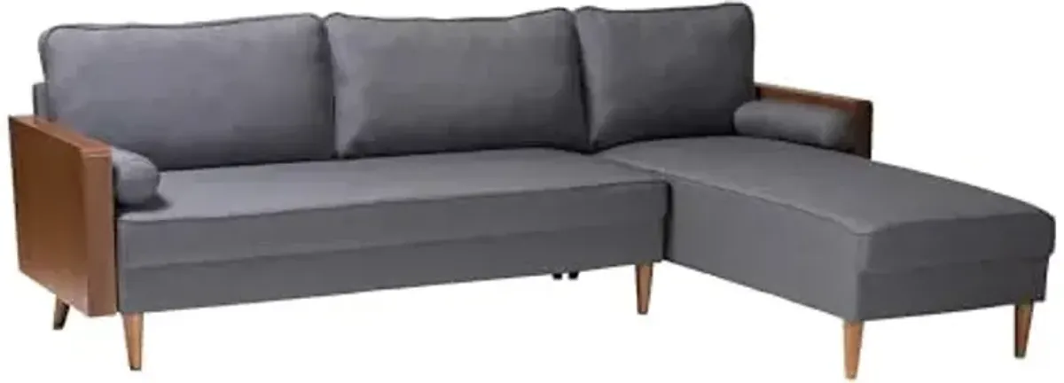 Baxton Studio Harleson Gray Fabric and Brown Wood Right Facing Sectional Sofa