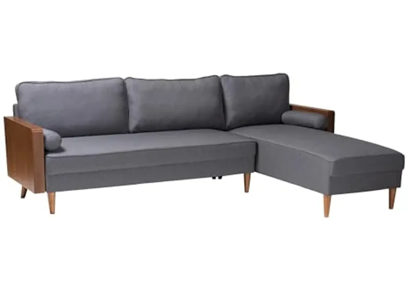 Baxton Studio Harleson Mid-Century Modern Grey Fabric and Walnut Brown Wood Right Facing Sectional Sofa