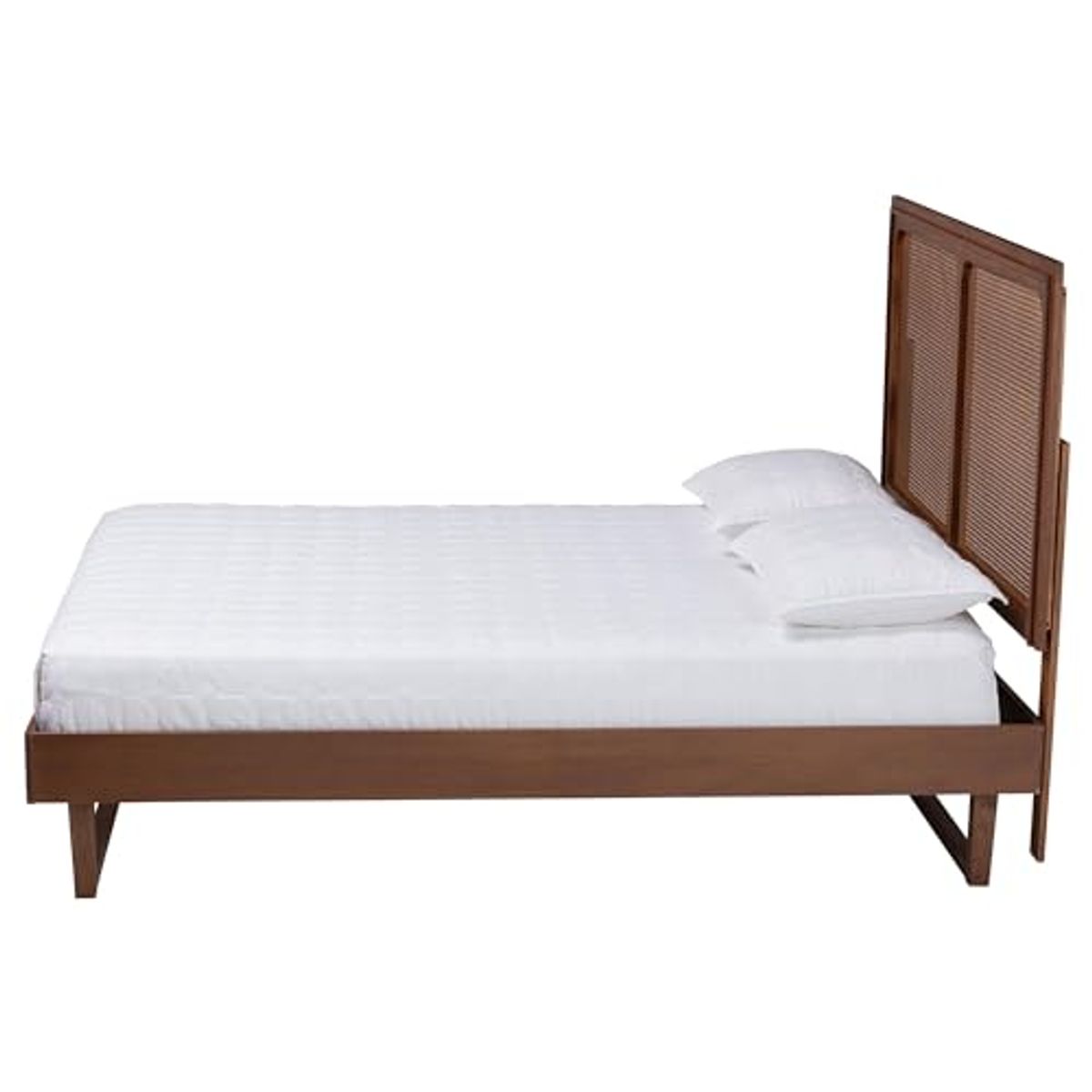 Baxton Studio Rondell Mid-Century Modern Ash Walnut Woven Rattan Queen Size Bed