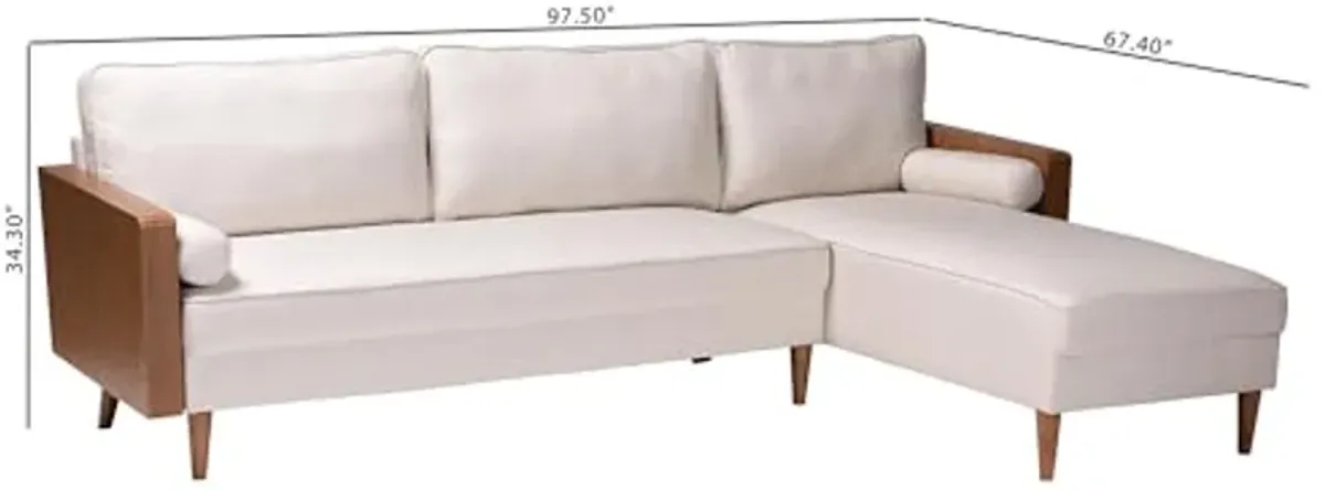 Baxton Studio Harleson Mid-Century Modern Beige Fabric and Walnut Brown Wood Right Facing Sectional Sofa