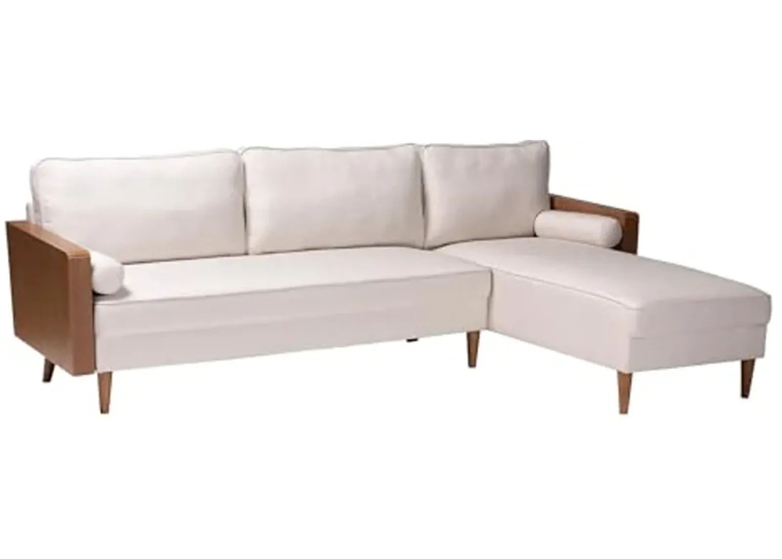 Baxton Studio Harleson Mid-Century Modern Beige Fabric and Walnut Brown Wood Right Facing Sectional Sofa