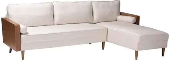 Baxton Studio Harleson Beige Fabric and Brown Wood Right Facing Sectional Sofa