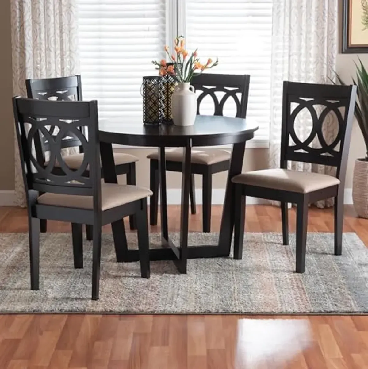 Baxton Studio Kara Modern Sand Dark Brown Finished Wood 5-Piece Dining Set