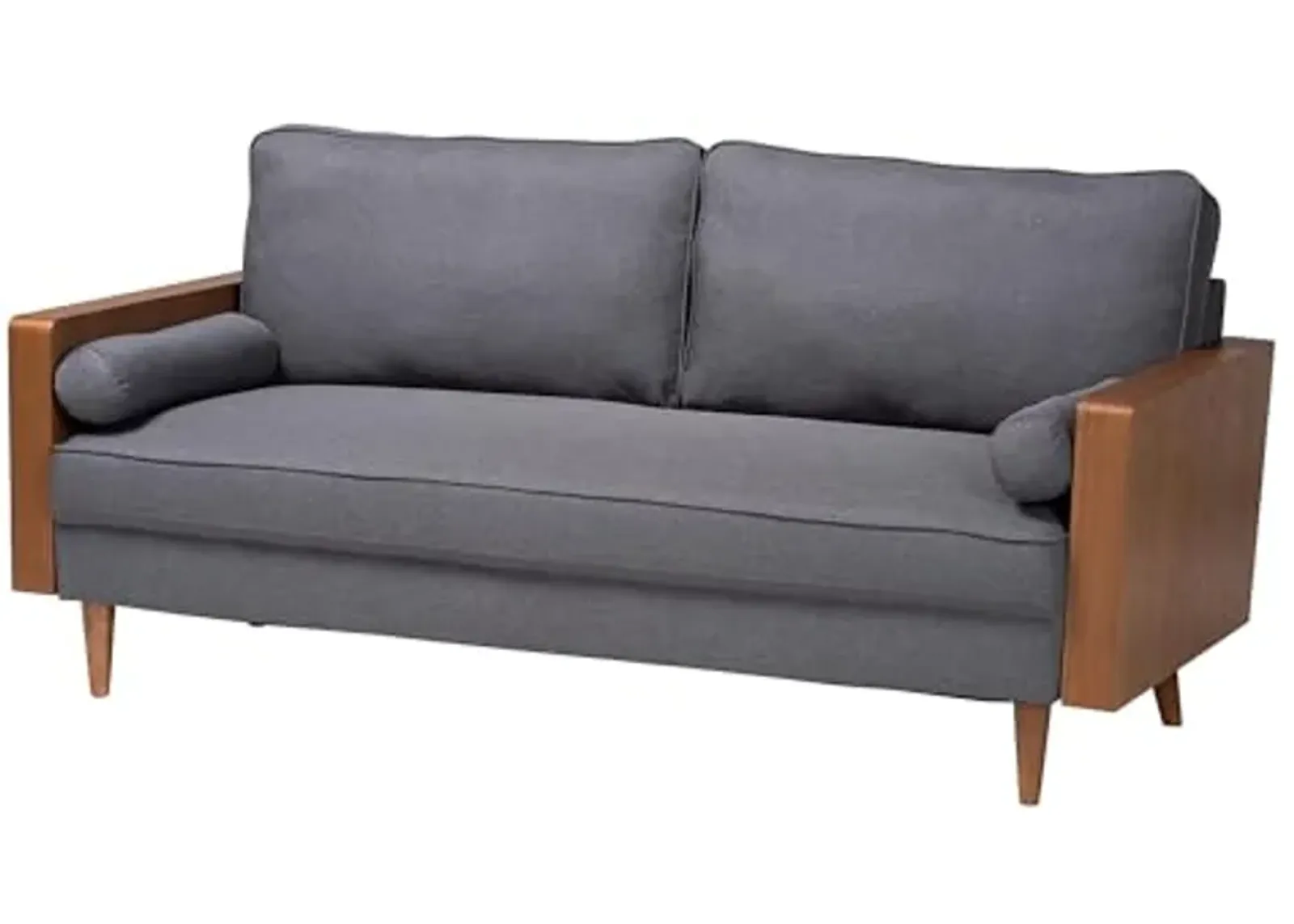 Baxton Studio Harleson Mid-Century Modern Grey Fabric and Walnut Brown Wood Sofa