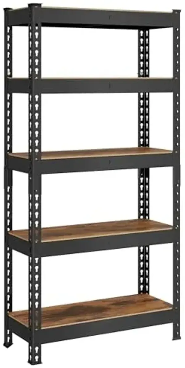 SONGMICS 5-Tier Storage Shelves, Load 2310 lb, Garage Storage, Boltless Assembly, Adjustable Shelving Unit, 11.8 x 29.5 x 59.1 Inches, for Study Shed Basement, Black and Rustic Brown UGLR300B11