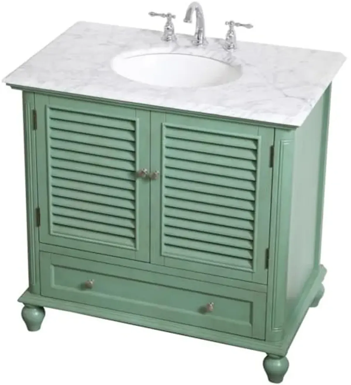 Ergode 36" Single Bathroom Vanity in Vintage Mint-Carrara White Marble Countertop, Brushed Nickel Hardware - Rhodes Collection