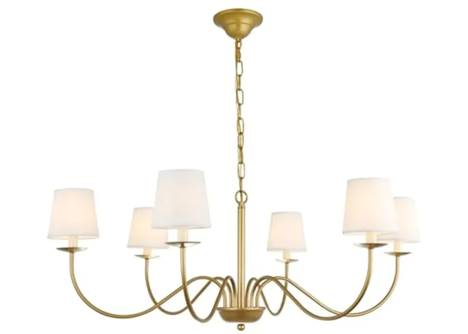 Ergode Eclipse 6-Light Brass Chandelier with White Linen Shade - Classic Candle-Style Design, Dimmable - LED E12 Bulbs Not Included