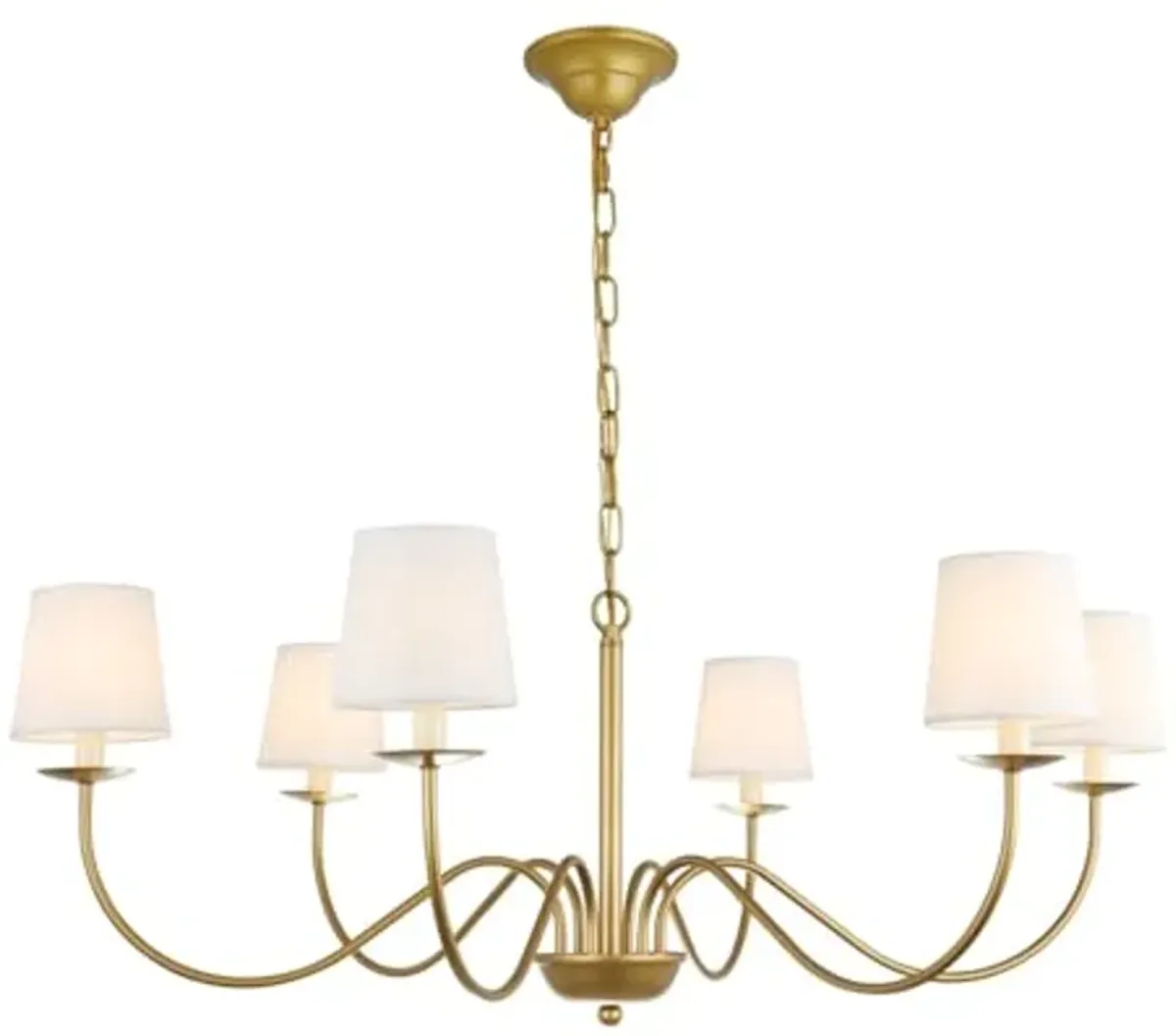 Ergode Eclipse 6-Light Brass Chandelier with White Linen Shade - Classic Candle-Style Design, Dimmable - LED E12 Bulbs Not Included