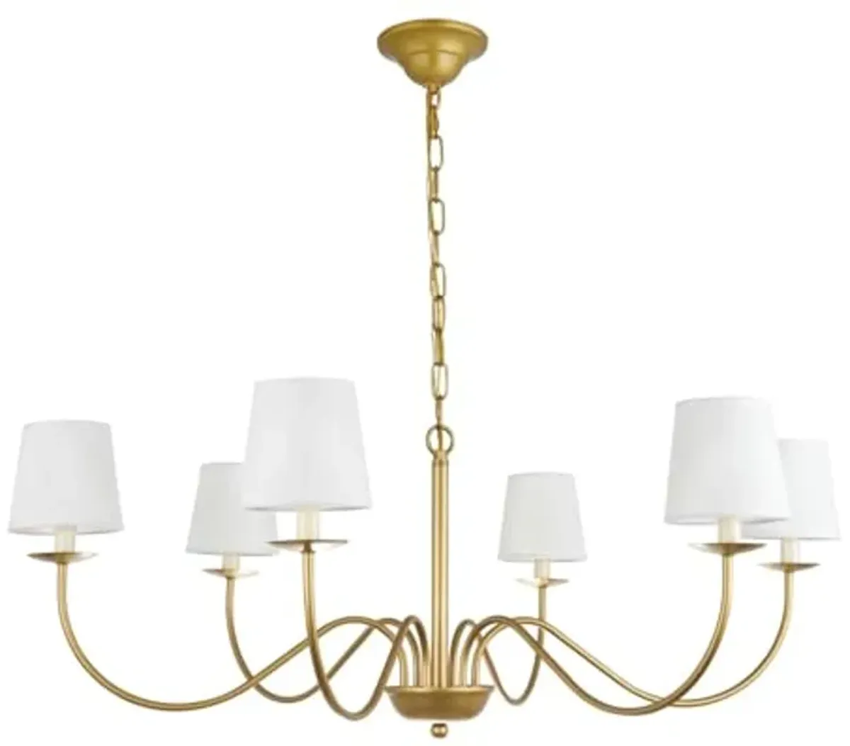 Ergode Eclipse 6-Light Brass Chandelier with White Linen Shade - Classic Candle-Style Design, Dimmable - LED E12 Bulbs Not Included