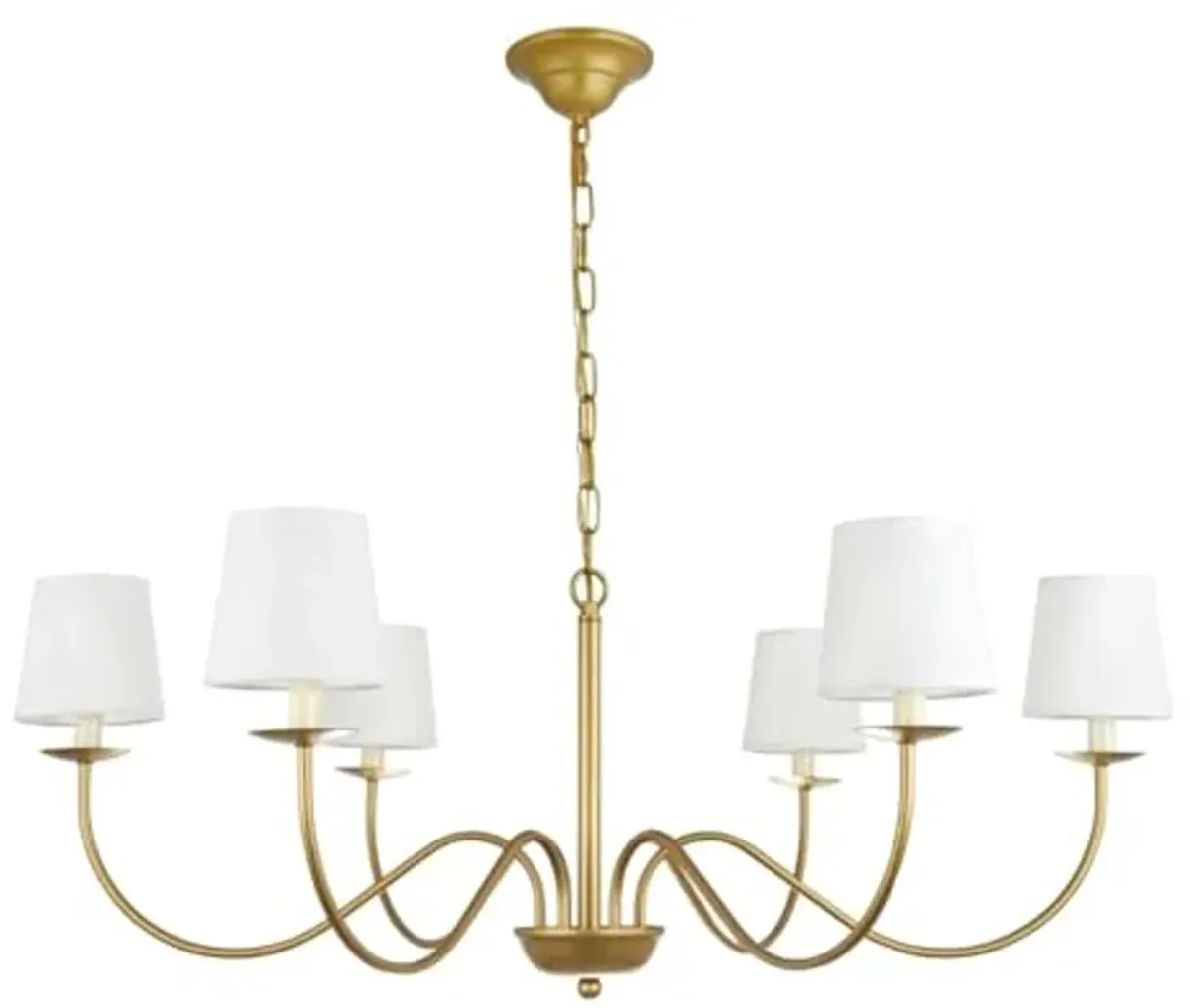 Ergode Eclipse 6-Light Brass Chandelier with White Linen Shade - Classic Candle-Style Design, Dimmable - LED E12 Bulbs Not Included