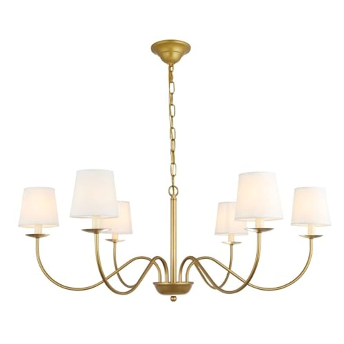 Ergode Eclipse 6-Light Brass Chandelier with White Linen Shade - Classic Candle-Style Design, Dimmable - LED E12 Bulbs Not Included