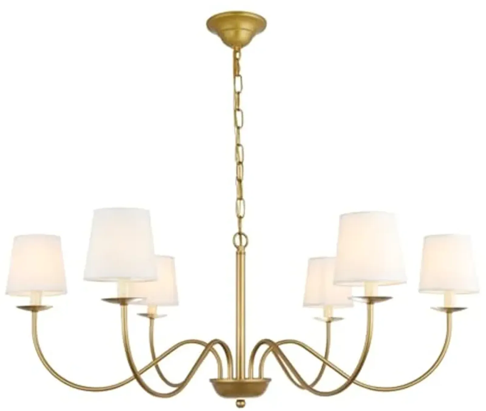 Ergode Eclipse 6-Light Brass Chandelier with White Linen Shade - Classic Candle-Style Design, Dimmable - LED E12 Bulbs Not Included