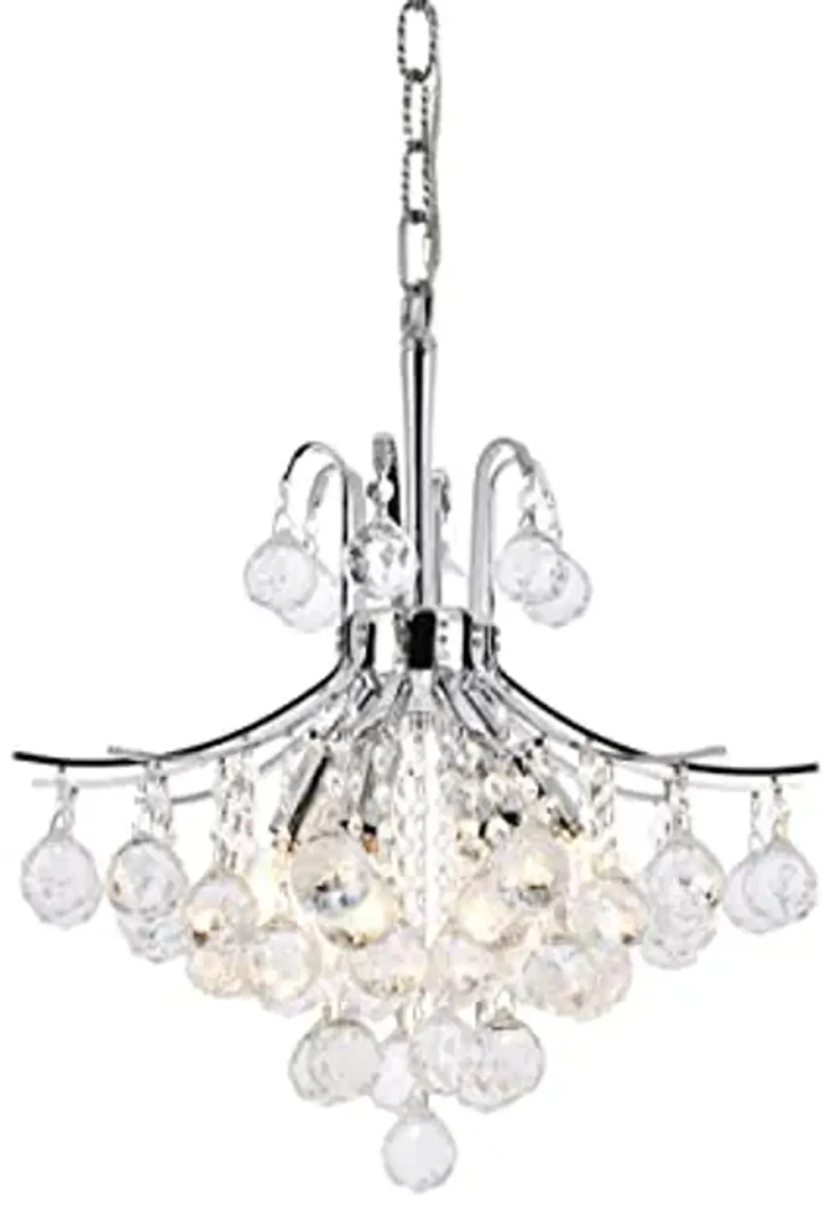 Ergode 8000 Toureg Pendant Chandelier - 16in Chrome Finish, Flared Shape, Clear Crystal Balls, Royal-Cut Crystals - 6 Light Dining Chandelier