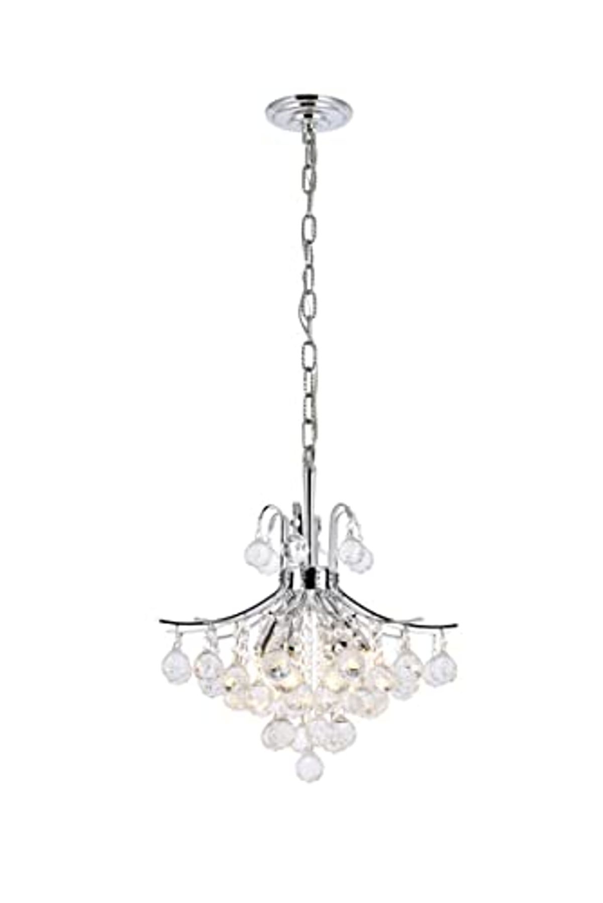 Ergode 8000 Toureg Pendant Chandelier - 16in Chrome Finish, Flared Shape, Clear Crystal Balls, Royal-Cut Crystals - 6 Light Dining Chandelier