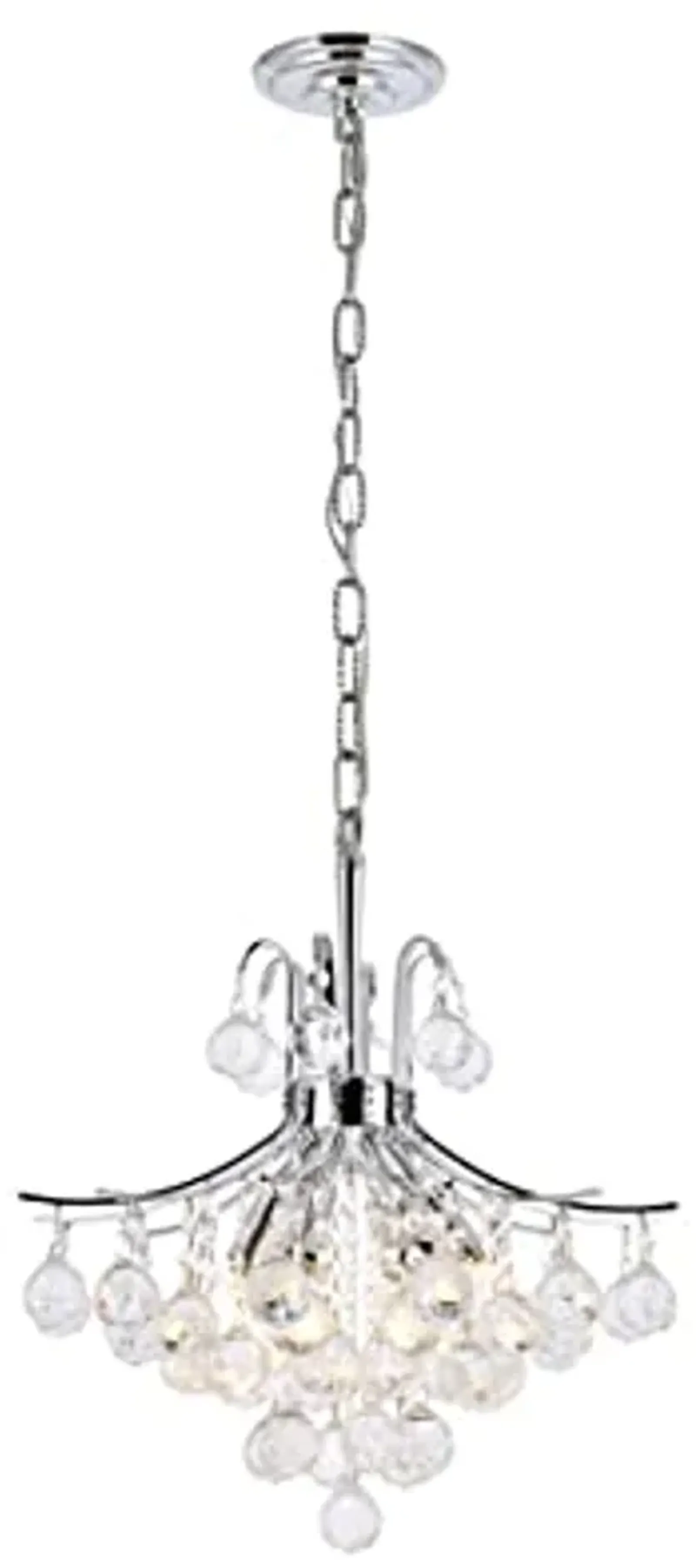 Ergode 8000 Toureg Pendant Chandelier - 16in Chrome Finish, Flared Shape, Clear Crystal Balls, Royal-Cut Crystals - 6 Light Dining Chandelier