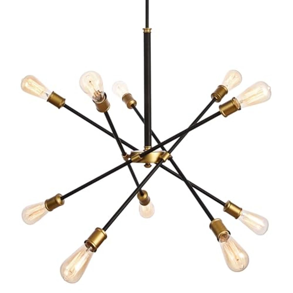 Ergode Axel Collection Chandelier-Postmodern Design with Curiously Placed Arms and Central Circular Frame-Black and Brass Finish-10 Lights-Versatile Lighting Options-Easy Installation