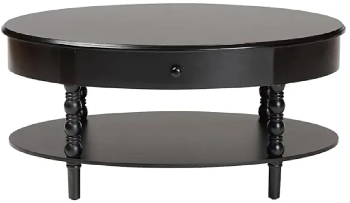 Baxton Studio Malinda Coffee Table with Spindle Legs, 1-Drawer, Black