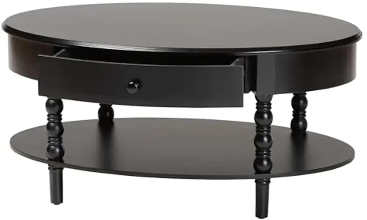 Baxton Studio Malinda Coffee Table with Spindle Legs, 1-Drawer, Black