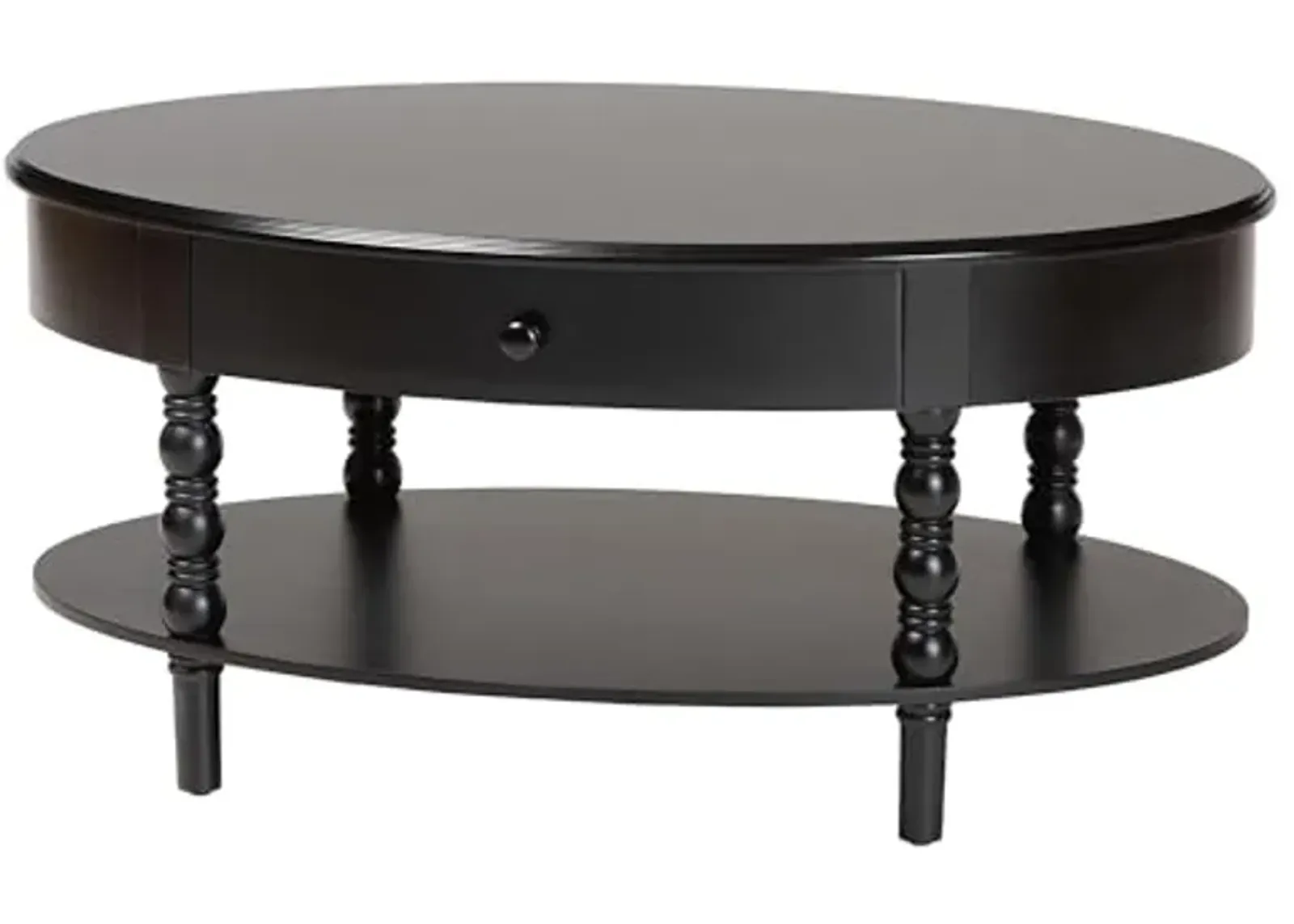 Baxton Studio Malinda Coffee Table with Spindle Legs, 1-Drawer, Black