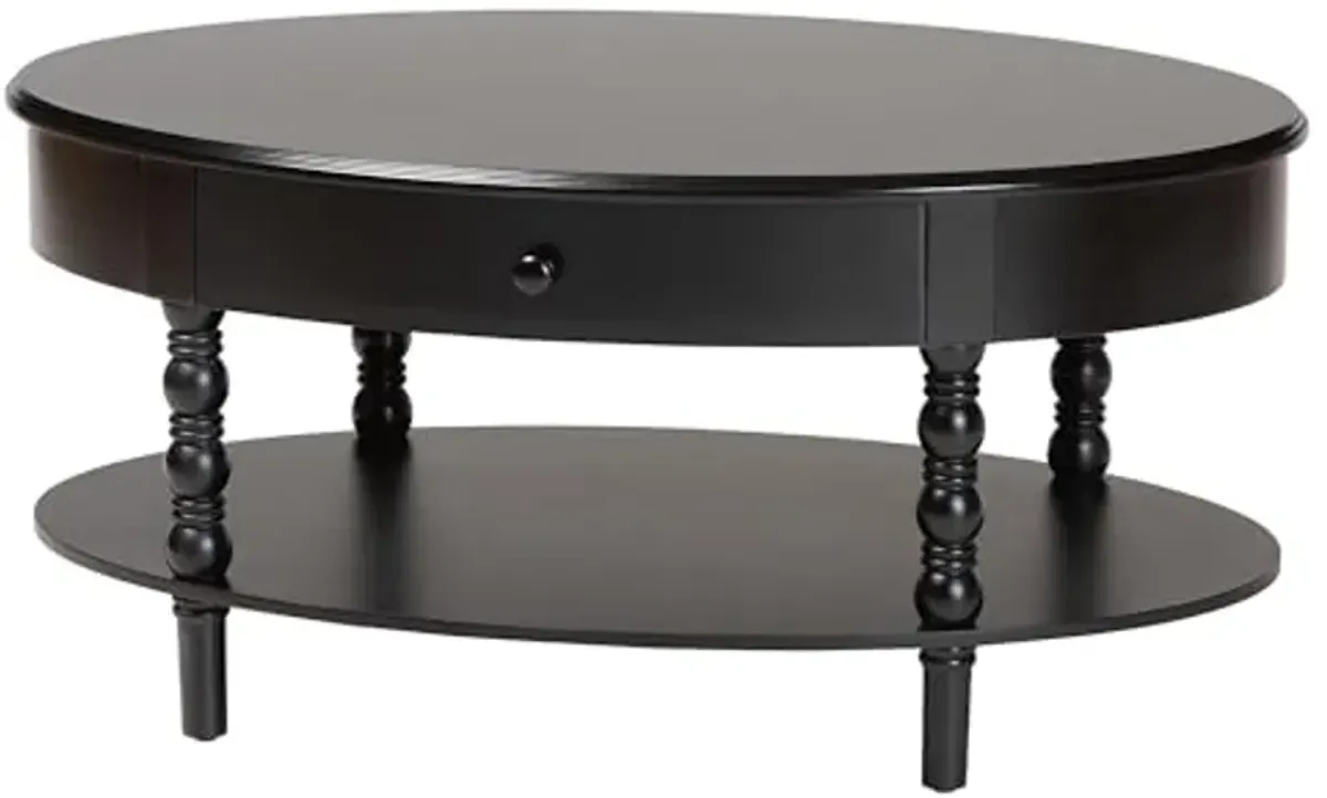 Baxton Studio Malinda Coffee Table with Spindle Legs, 1-Drawer, Black