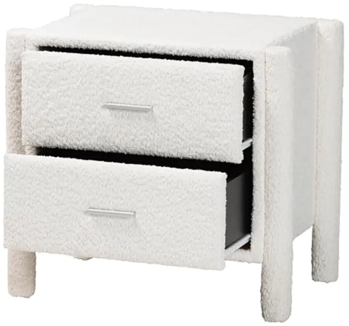 Baxton Studio Laria Teddy-Bear Fabric Nightstand, 2-Drawer, White