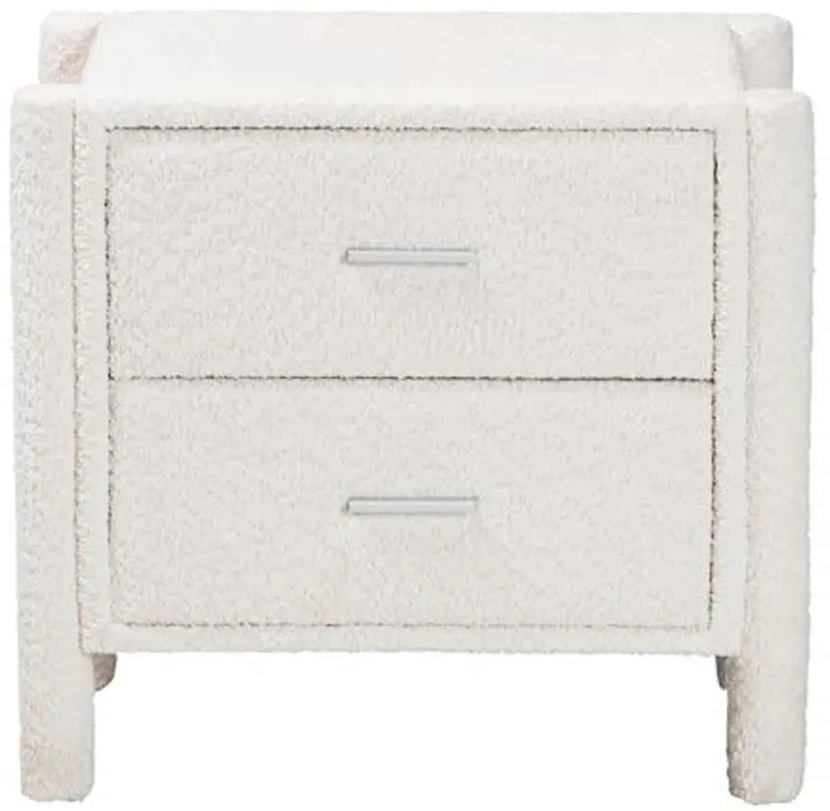 Baxton Studio Laria Teddy-Bear Fabric Nightstand, 2-Drawer, White